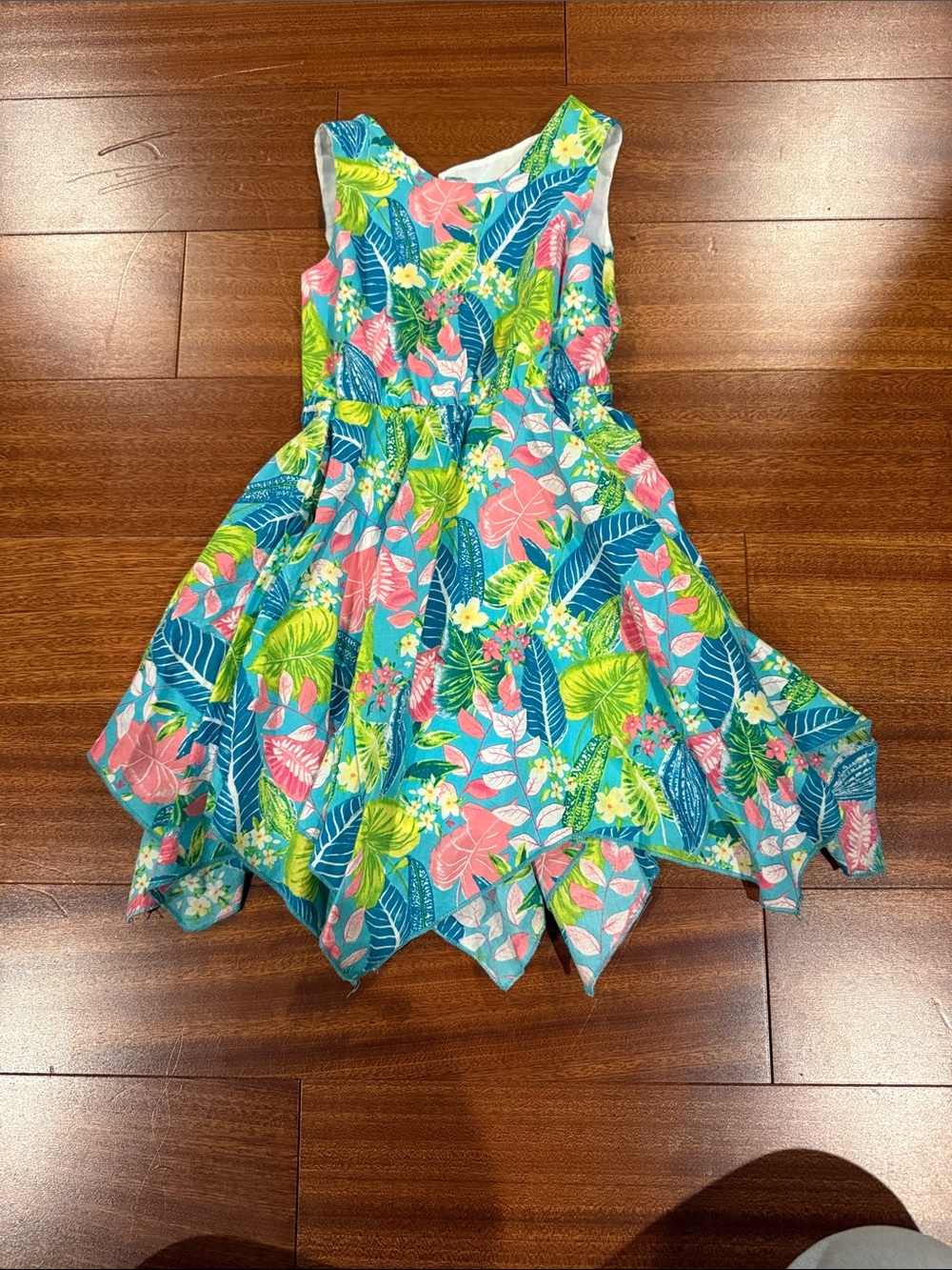 Tommy Bahama Tropical Floral Handkerchief Hem Dress - Turquoise, Pink & Green